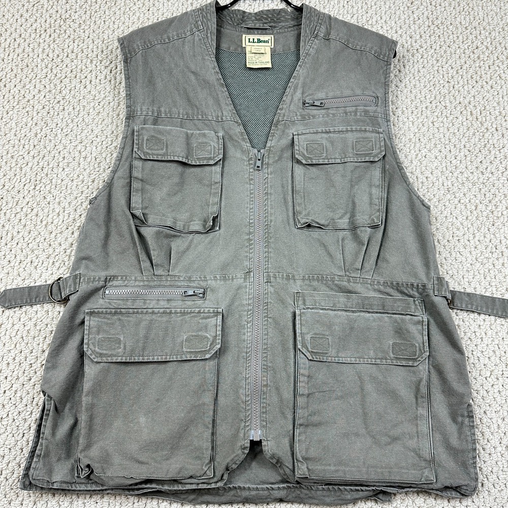 Vintage LL Bean Safari Vest Womens Large Green Sage Utility Cargo Outdoor 90s